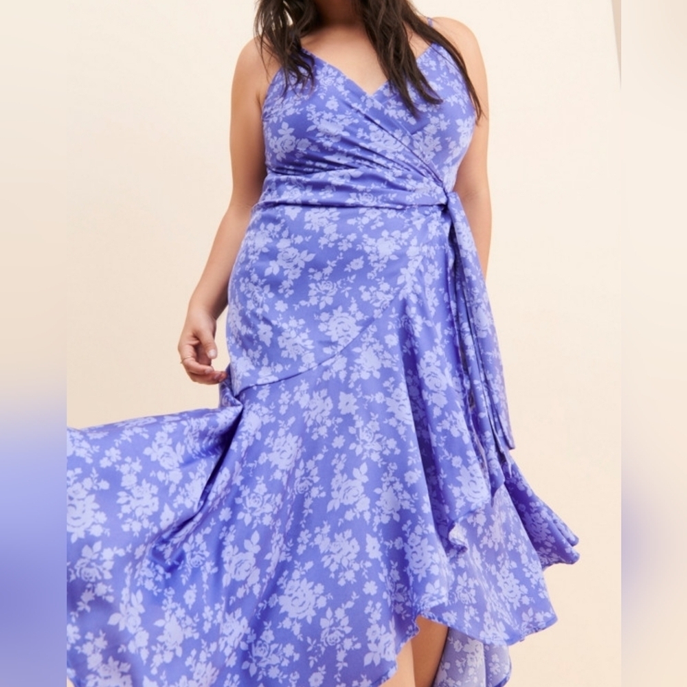 En Elly Floral Ruffled Sleeveless Wrap Dress, Blue